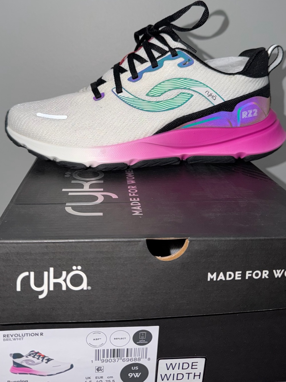 Ryka Revolution r22 White Athletic Shoe with Pink Gradient Midsole